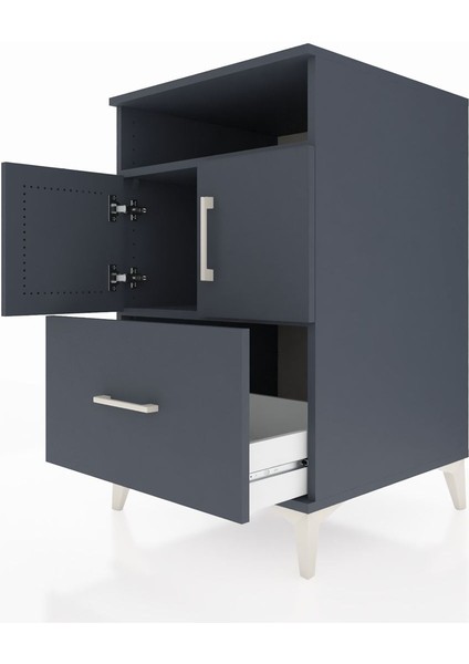 Kronos Komodin 2 Raflı Tek Çekmeceli 2 Kapaklı 60X59X96 Antrasit-Antrasit indirimleri