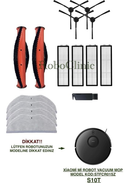 Xiaomi Mi Robot Vacuum S10T Robot Süpürge Uyumlu Yedek Ana Fırça, Yan Fırça, Hepa Filtre, Mop - 15 Parça