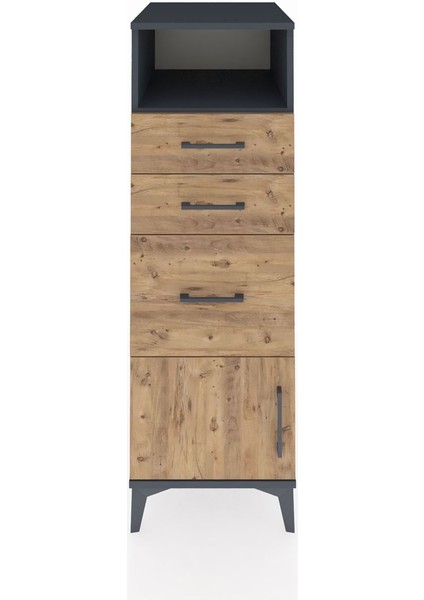 Kronos Dolap Tek Raflı 3 Çekmeceli Tek Kapaklı 44X59X134 Antrasit-Çam