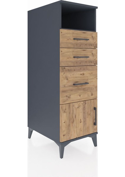Kronos Dolap Tek Raflı 3 Çekmeceli Tek Kapaklı 44X59X134 Antrasit-Çam fiyatları