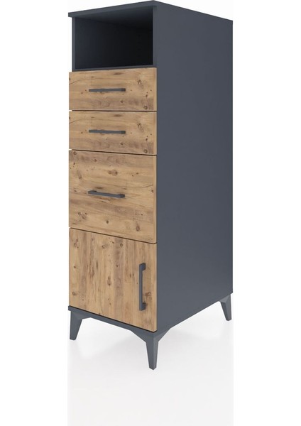 Kronos Dolap Tek Raflı 3 Çekmeceli Tek Kapaklı 44X59X134 Antrasit-Çam modelleri