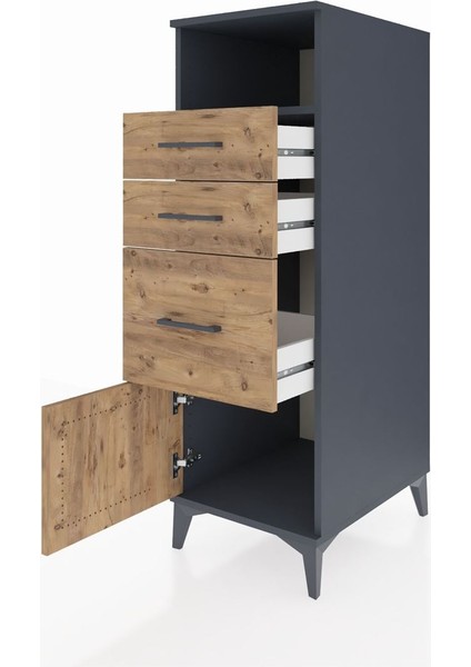 Kronos Dolap Tek Raflı 3 Çekmeceli Tek Kapaklı 44X59X134 Antrasit-Çam fırsatları