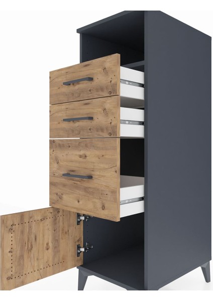 Kronos Dolap Tek Raflı 3 Çekmeceli Tek Kapaklı 44X59X134 Antrasit-Çam indirimleri
