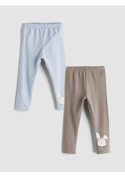 Yeni Sezon Beli Lastikli Baskılı Kız Bebek Tayt 2'li