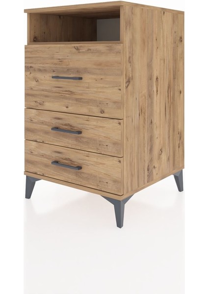 Kronos Komodin Tek Raflı 3 Çekmeceli 60X59X96 Çam-Çam modelleri