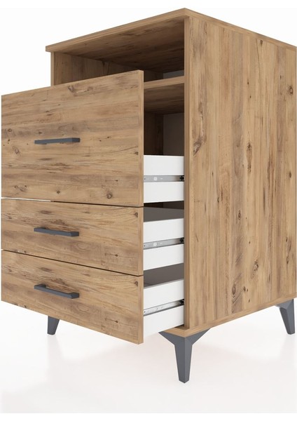 Kronos Komodin Tek Raflı 3 Çekmeceli 60X59X96 Çam-Çam indirimleri