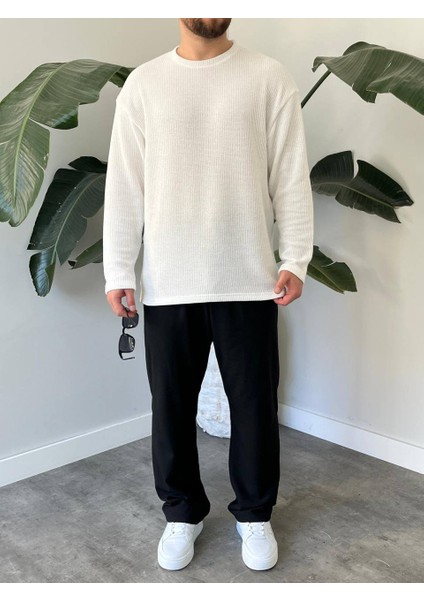 Bayaygun 5114 Oversize Bisiklet Yaka Şonil Triko Kazak_beyaz