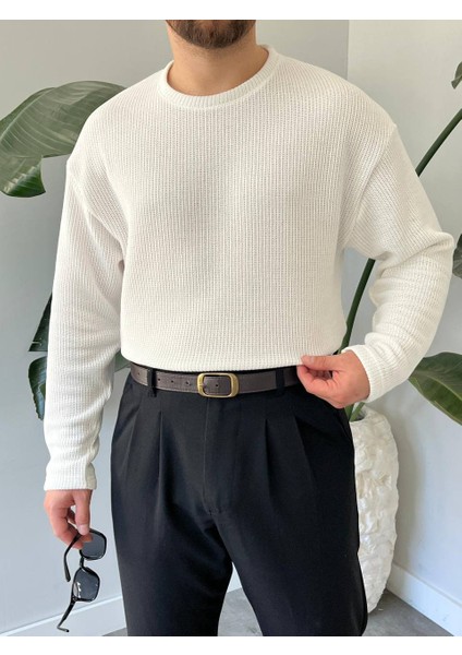 Bayaygun 5114 Oversize Bisiklet Yaka Şonil Triko Kazak_beyaz fiyatları