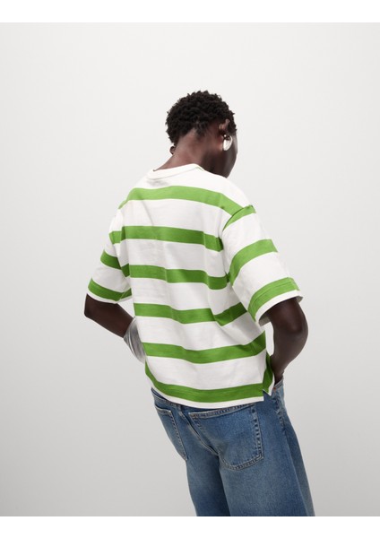 Saf Pamuk Çizgili Boxy T-Shirt indirimleri