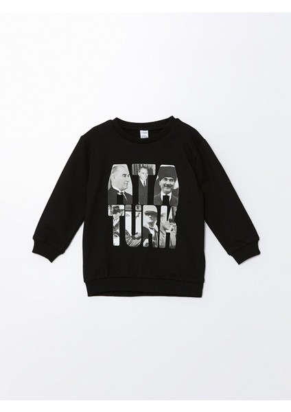 Yeni Sezon Bisiklet Yaka Uzun Kollu Atatürk Baskılı Erkek Bebek Sweatshirt