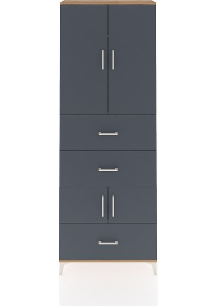 Arges Dolap 4 Raflı 3 Çekmeceli 4 Kapaklı 88X30X243 Çam-Antrasit