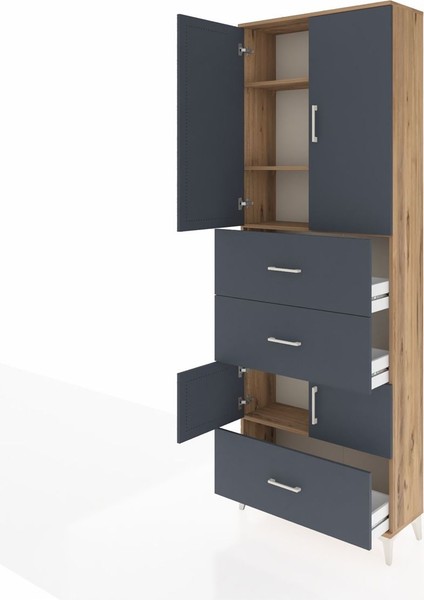 Arges Dolap 4 Raflı 3 Çekmeceli 4 Kapaklı 88X30X243 Çam-Antrasit fırsatları
