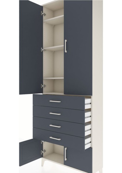 Arges Dolap 4 Raflı 4 Çekmeceli 4 Kapaklı 88X30X243 Aytaşı-Antrasit indirimleri