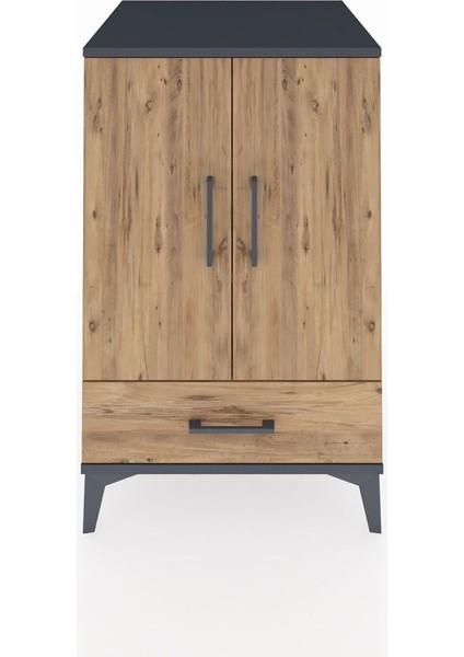 Kronos Komodin 3 Raflı Tek Çekmeceli 2 Kapaklı 60X59X96 Antrasit-Çam