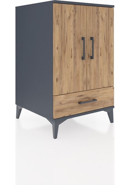 Kronos Komodin 3 Raflı Tek Çekmeceli 2 Kapaklı 60X59X96 Antrasit-Çam fiyatları