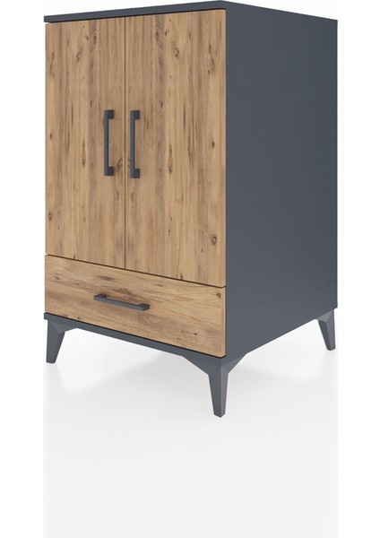 Kronos Komodin 3 Raflı Tek Çekmeceli 2 Kapaklı 60X59X96 Antrasit-Çam modelleri