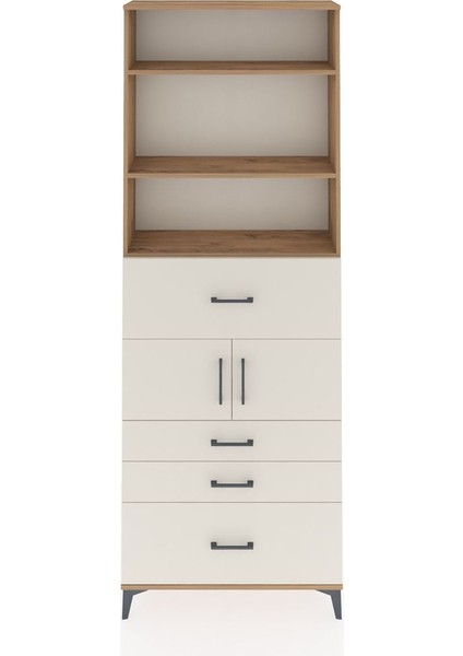 Arges Dolap 4 Raflı 4 Çekmeceli 2 Kapaklı 88X30X243 Çam-Aytaşı