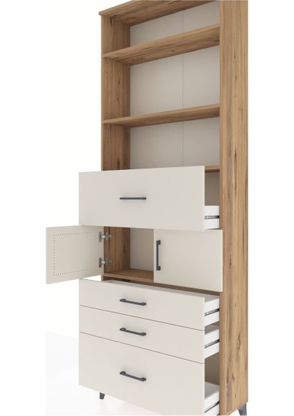 Arges Dolap 4 Raflı 4 Çekmeceli 2 Kapaklı 88X30X243 Çam-Aytaşı indirimleri