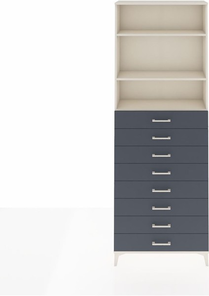 Arges Dolap 3 Raflı 8 Çekmeceli 88X30X243 Aytaşı-Antrasit