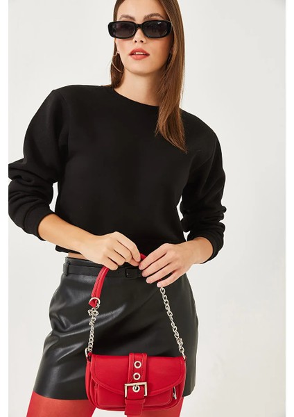 Kadın Bisiklet Yaka 3 Ip Şardonlu Basic Crop Sweatshirt fiyatları