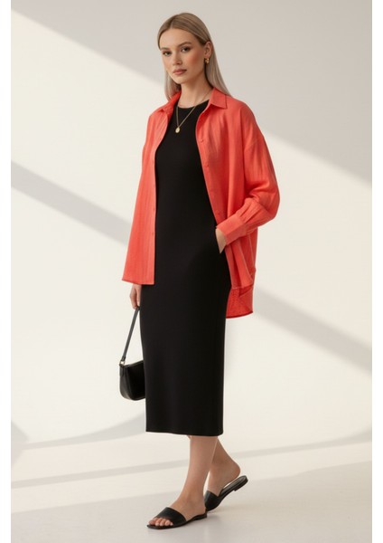 Kadın Mercan Classic Regular Fit Düğmeli Uzun Kollu Dokuma Rahat Kesim Bluz, Kadın Gömlek Bluz fiyatları