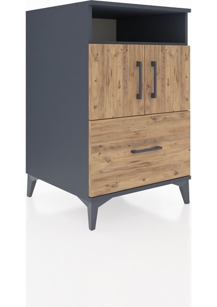 Kronos Komodin 2 Raflı Tek Çekmeceli 2 Kapaklı 60X59X96 Antrasit-Çam fiyatları