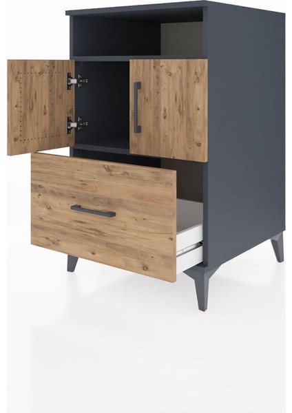 Kronos Komodin 2 Raflı Tek Çekmeceli 2 Kapaklı 60X59X96 Antrasit-Çam fırsatları