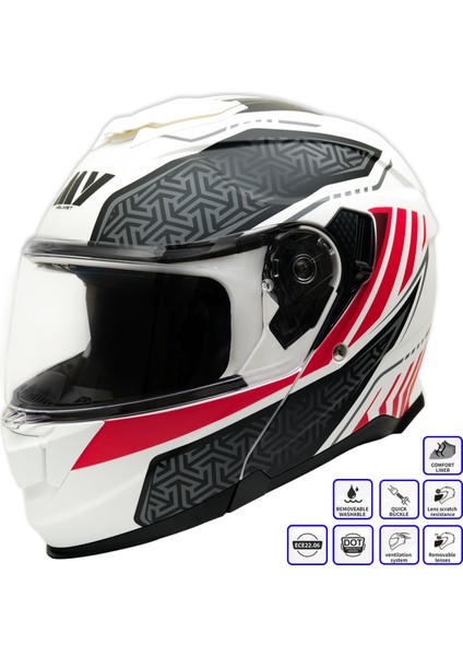 Gp My Helmet MKS002-WRB Güneş Vizörlü Şeffaf Çene Açılır Motosiklet Kaskı L