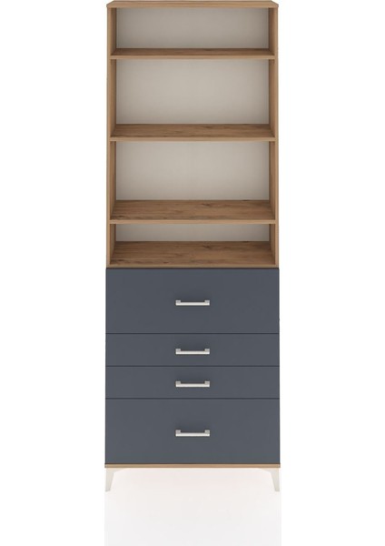 Arges Dolap 4 Raflı 4 Çekmeceli 88X30X243 Çam-Antrasit