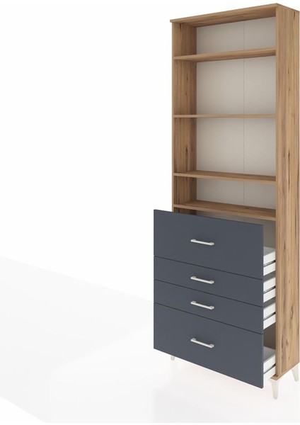 Arges Dolap 4 Raflı 4 Çekmeceli 88X30X243 Çam-Antrasit fırsatları