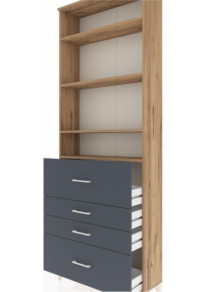 Arges Dolap 4 Raflı 4 Çekmeceli 88X30X243 Çam-Antrasit indirimleri