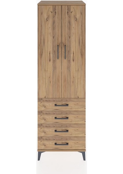 Hyperion Dolap 4 Raflı 4 Çekmeceli 2 Kapaklı 60X44X195 Çam-Çam