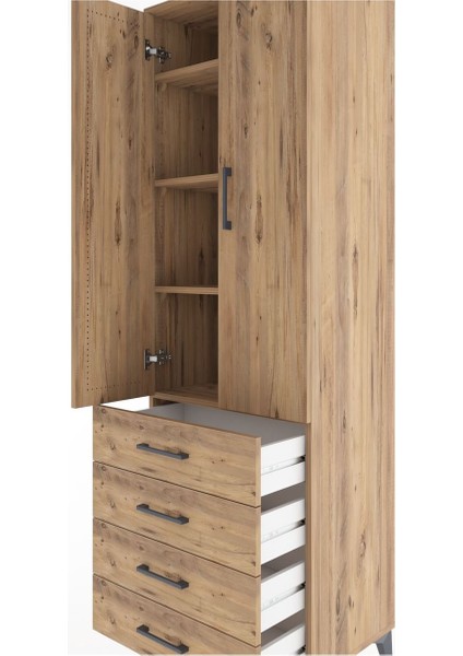 Hyperion Dolap 4 Raflı 4 Çekmeceli 2 Kapaklı 60X44X195 Çam-Çam indirimleri