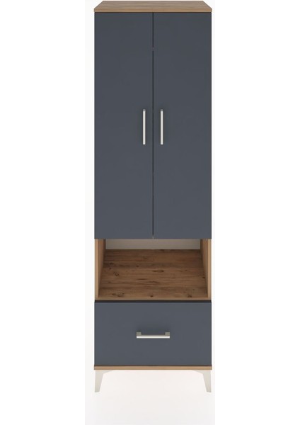 Hyperion Dolap 5 Raflı Tek Çekmeceli 2 Kapaklı 60X44X195 Çam-Antrasit