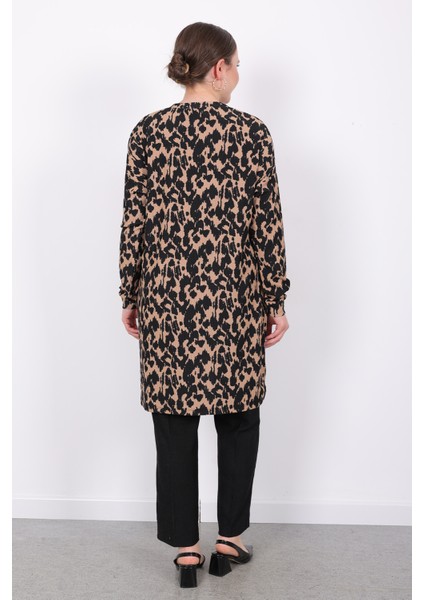 Yazlık Rahat Kalıp Bürümcük Kumaş Leopar Desen Ikili Takım Lastikli Pantolon & Bol Kesim Tunik fiyatları