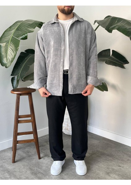 Bayaygün 5103 Oversize Kadife Gomlek _gri