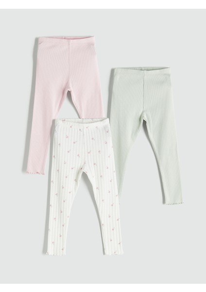 Yeni Sezon Beli Lastikli Kız Bebek Tayt 3'lü