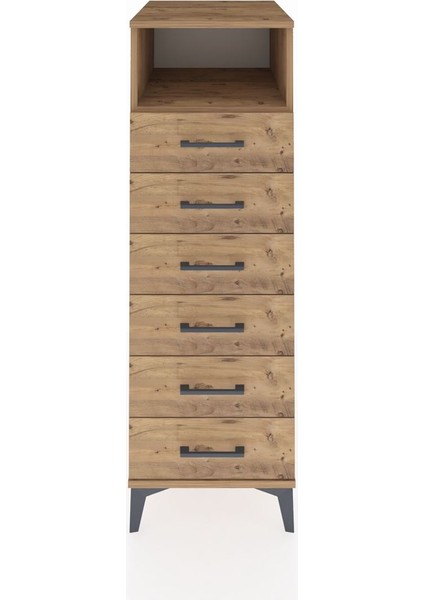 Kronos Dolap Tek Raflı 6 Çekmeceli 44X59X134 Çam-Çam