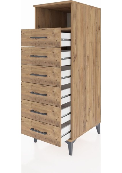 Kronos Dolap Tek Raflı 6 Çekmeceli 44X59X134 Çam-Çam fırsatları