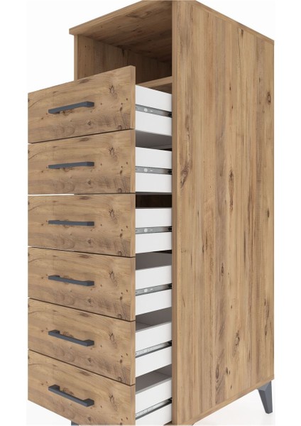 Kronos Dolap Tek Raflı 6 Çekmeceli 44X59X134 Çam-Çam indirimleri
