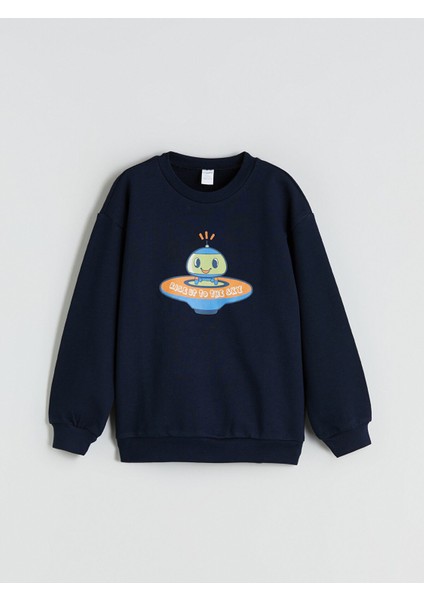 Yeni Sezon Bisiklet Yaka Baskılı Erkek Çocuk Sweatshirt