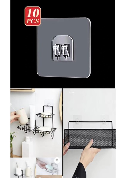 10 Adet Süper Güçlü Kendinden Yapışkanlı Raf Çerçeve Tutucu Kanca Askı