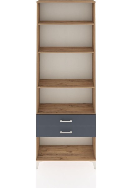 Arges Dolap 4 Raflı 2 Çekmeceli 88X30X243 Çam-Antrasit