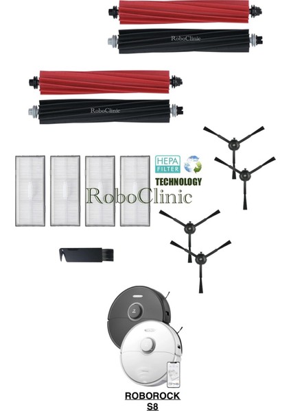 Roborock S8 Yedek Ana Fırça, Yan Fırça, Hepa Filtre - 13 Parça