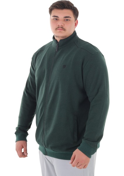 Erkek Büyük Beden 122-158 Kilo Arası Için Uygun Pamuklu Geniş Kalıp Dik Yaka Fermuarlı Sweat Mont