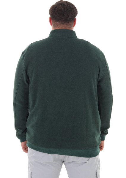 Erkek Büyük Beden 122-158 Kilo Arası Için Uygun Pamuklu Geniş Kalıp Dik Yaka Fermuarlı Sweat Mont