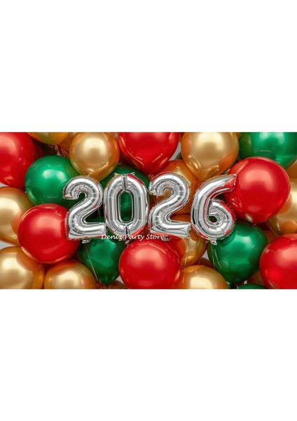 Yılbaşı 2026 Gümüş Folyo Rakam Balon 15 Adet Metalik Balon Set