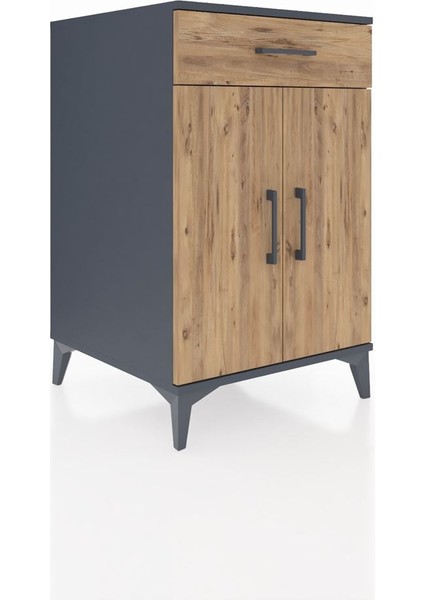 Kronos Komodin 2 Raflı Tek Çekmeceli 2 Kapaklı 60X59X96 Antrasit-Çam fiyatları