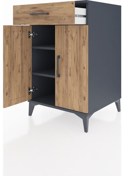 Kronos Komodin 2 Raflı Tek Çekmeceli 2 Kapaklı 60X59X96 Antrasit-Çam fırsatları