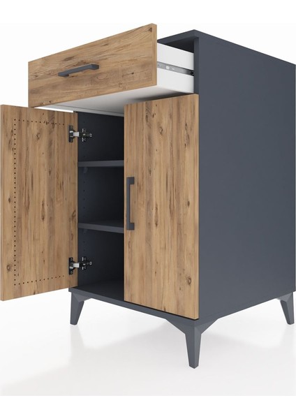 Kronos Komodin 2 Raflı Tek Çekmeceli 2 Kapaklı 60X59X96 Antrasit-Çam indirimleri